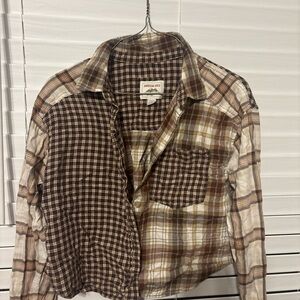American Eagle Outfitters womans Multi-Brown Plaid Shirt flannel